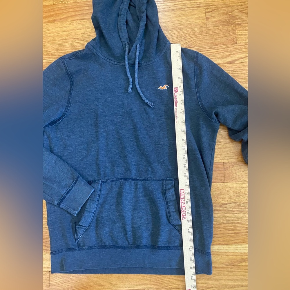 Hollister Hoodie Adult Medium Gray Sweatshirt Front Pocket Drawstring Distressed - Picture 8 of 8